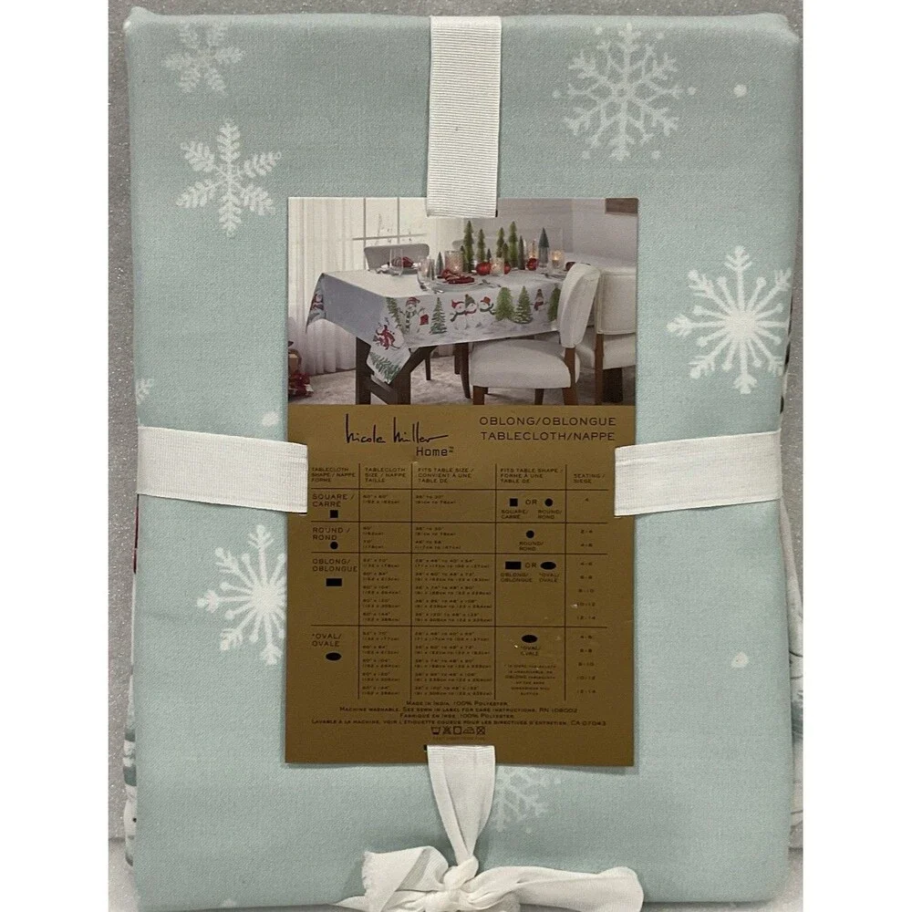 Nicole Miller Holiday Christmas Tree Snowman Nature 60x84 Oblong Tablecloth NWT